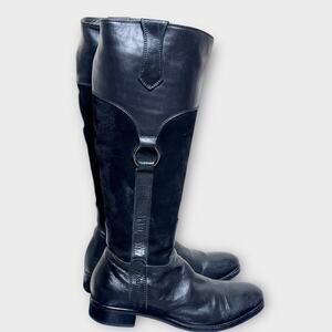 AGL "Softy Nero" black suede and leather riding boots women’s size 8 fall winter
